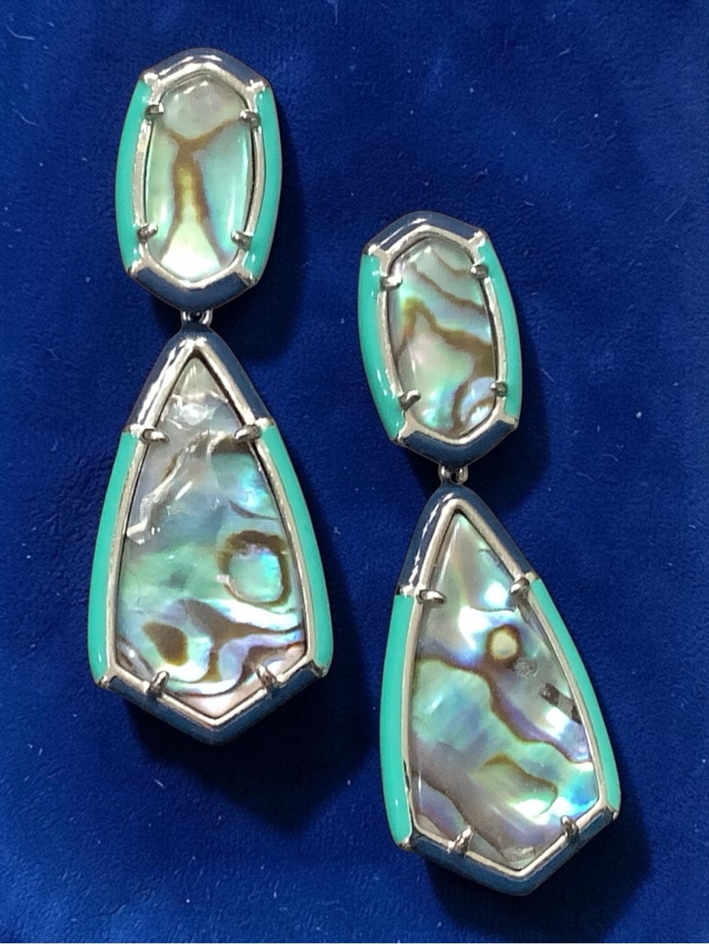 Kendra Scott Camry Enamel Frame & Turquoise Abalone Drop Earrings. NWT
